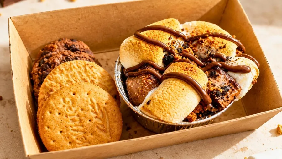 Dessert box with a croffle and cookies
