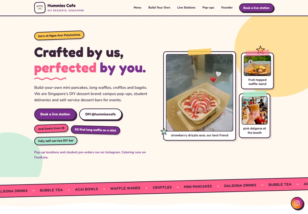 Preview of Direction A: a bright cream and berry homepage headed Crafted by us, perfected by you