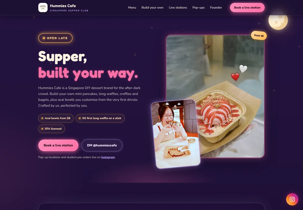 Preview of Direction B: a deep purple night homepage headed Supper, built your way